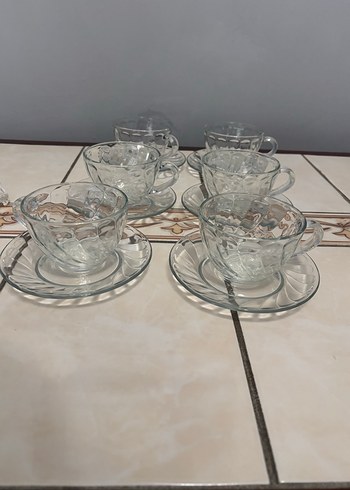 Şeffaf Cam 6'lı Fincan ve Tabağı Seti