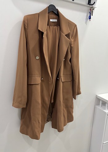 Diğer Bej Süet Uzun Kollu Kadın Blazer