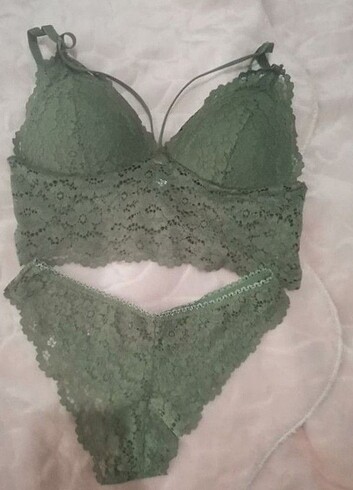 38 Beden haki Renk Bralet sütyen külot takımı