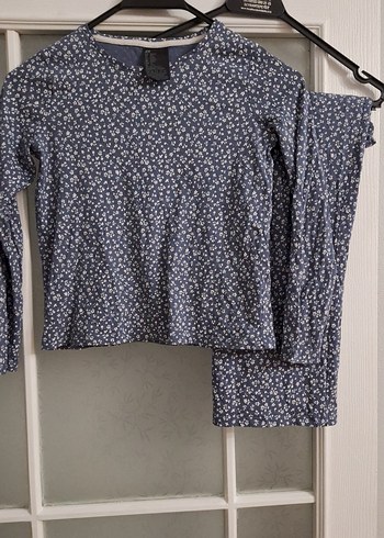 8 Yaş Beden mavi Renk Kız Çocuk Uzun Kollu Çiçek Desenli pijama