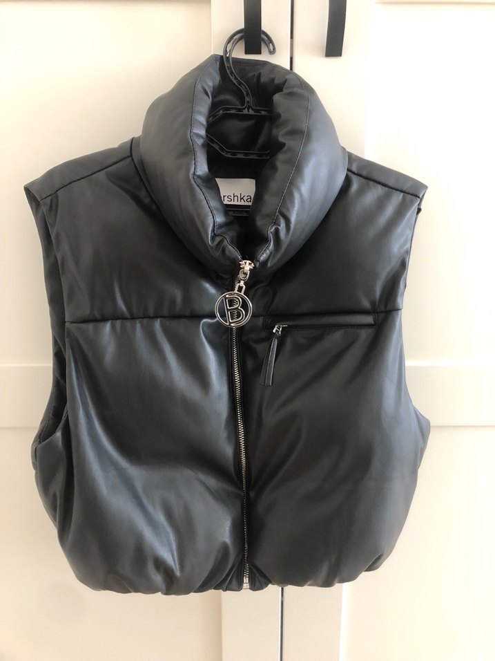 Deri Siyah Dik Yaka Kadın Şişme Yelek - Görsel 2