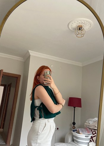 Diğer Yeşil Örgü Kolsuz Yüksek Yaka Kadın Süveter