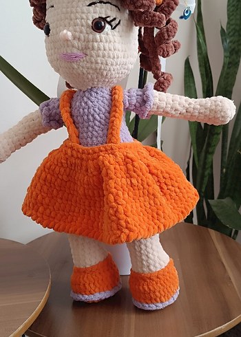 Turuncu Elbiseli Renkli Örgü Bebek - Görsel 5