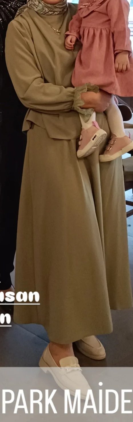 Haki Renk Kemerli Uzun Kadın Elbise - Görsel 3