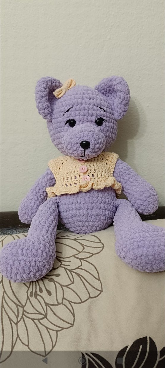 Pastel Mor Örgü Peluş Ayıcık - Görsel 3