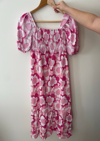 Pembe Bohem Renkli Çiçekli Elbise