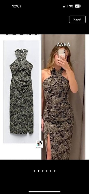 Zara Boyundan Bağlamalı Midi Desenli Elbise