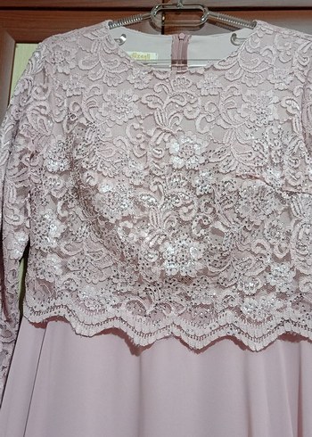 Abiye Dantel İşlemeli Pembe Uzun Abiye Elbise