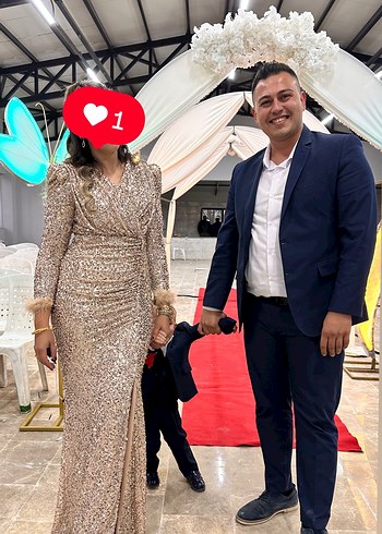 xl Beden Altın Payetli Uzun Abiye Elbise