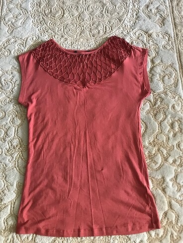 Melrose Melrose kiremit rengi yakası dantelli tshirt