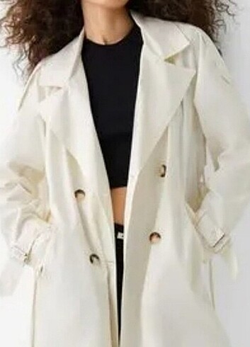 s Beden beyaz Renk Bershka Trençkot