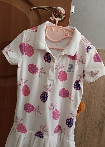 U.S Polo Assn. Kız Çocuk Beyaz Desenli Kısa Kollu Elbise