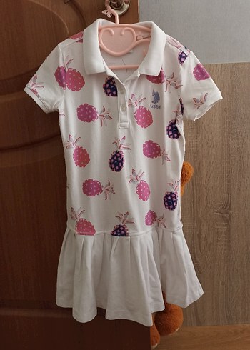 Kız Çocuk Beyaz Desenli Kısa Kollu Elbise