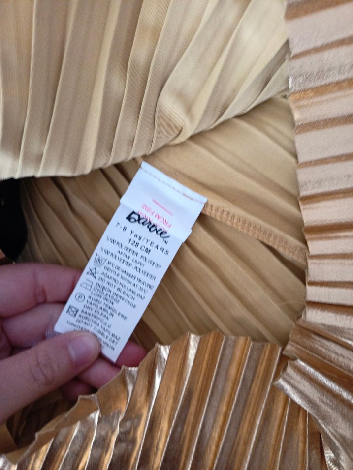 Kız Çocuk Parlak Gold Pileli Etek - Görsel 3