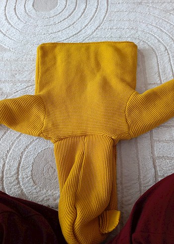 Kapüşonlu Sarı Örgü unisex Çocuk Montu - Görsel 4