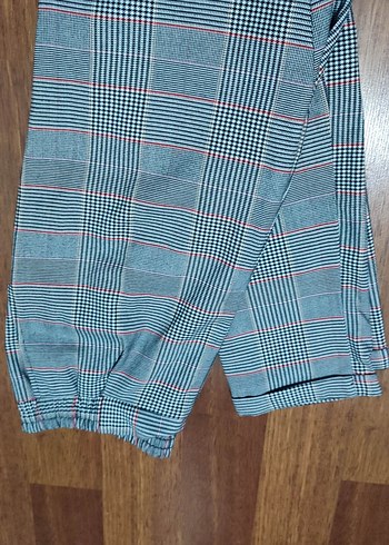 LC Waikiki Kadın Gri Ekose Pilili Kumaş Pantolon