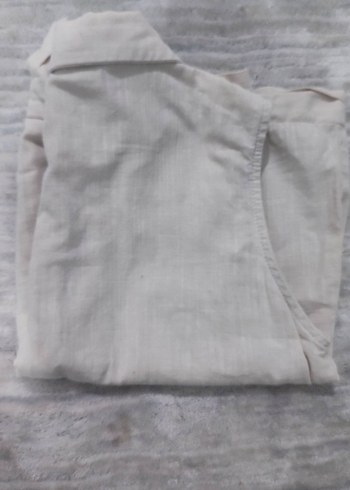 Düğmeli Kolsuz Bej Keten Gömlek - Görsel 4