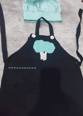 Siyah Baskılı Mutfak Önlüğü ve Şef Şapkası - Görsel 2