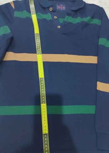 Uzun Kollu Lacivert Çizgili Polo sweatshirt - Görsel 5