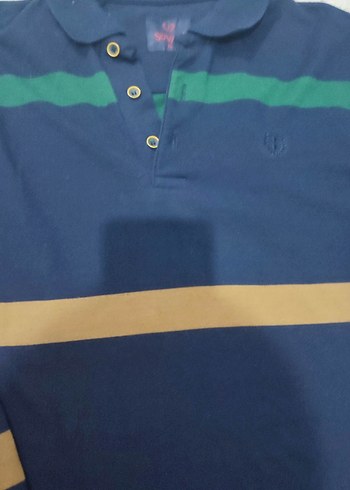 Uzun Kollu Lacivert Çizgili Polo sweatshirt - Görsel 3