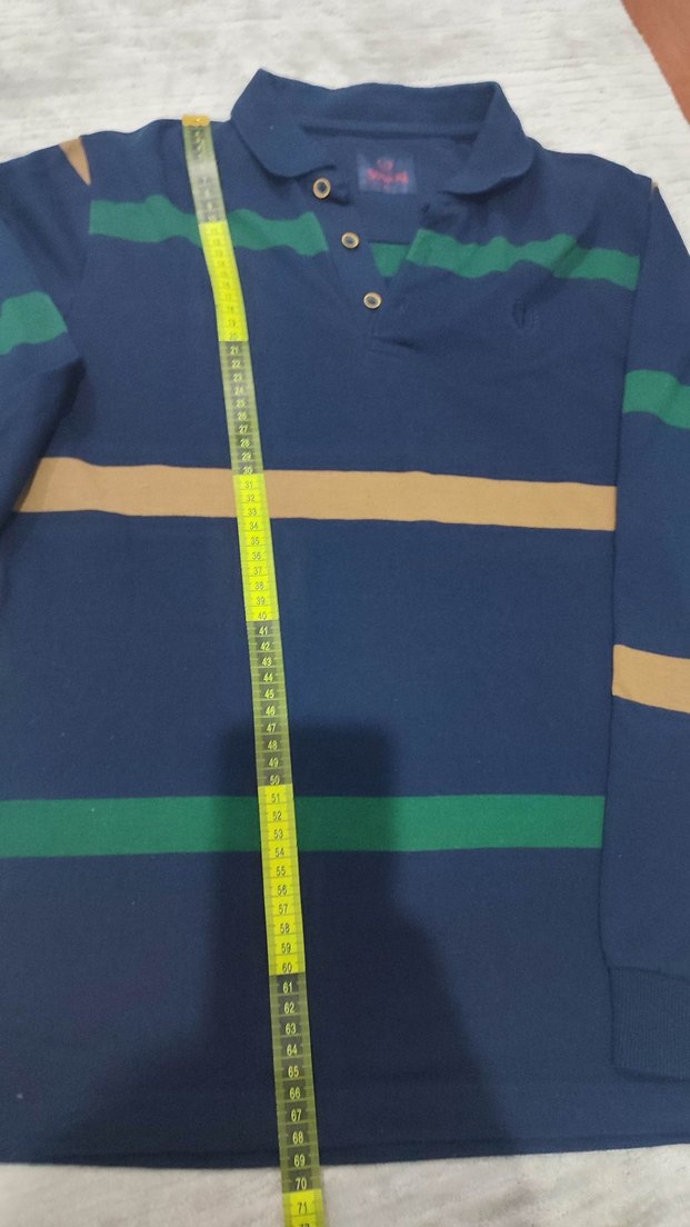 Uzun Kollu Lacivert Çizgili Polo sweatshirt - Görsel 5