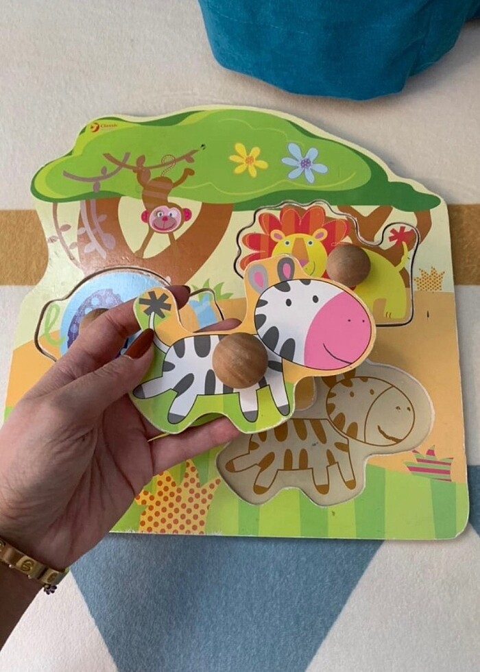 3 parçalı tahta tutamaçlı hayvan puzzle - Görsel 4