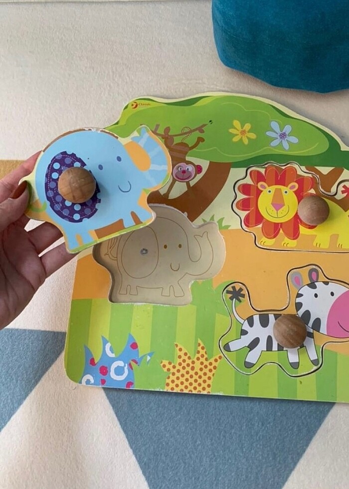 3 parçalı tahta tutamaçlı hayvan puzzle - Görsel 2