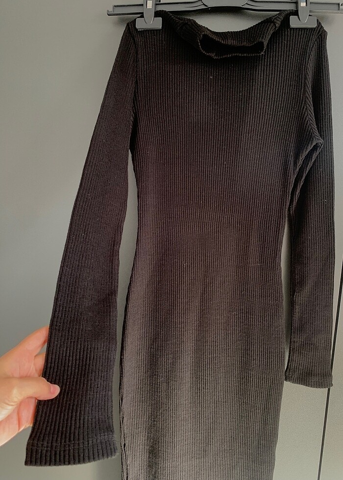 Siyah balıkçı yaka triko elbise - Görsel 2