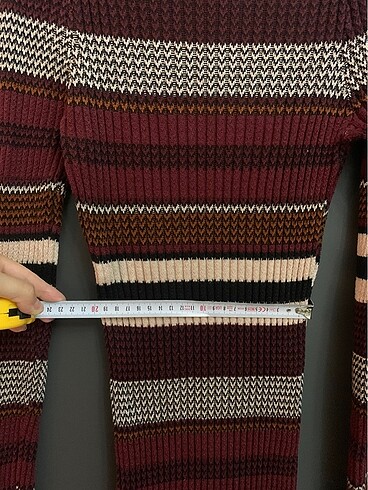 Renkli çizgili balıkçı yaka triko elbise - Görsel 8