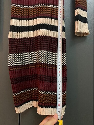 Renkli çizgili balıkçı yaka triko elbise - Görsel 6