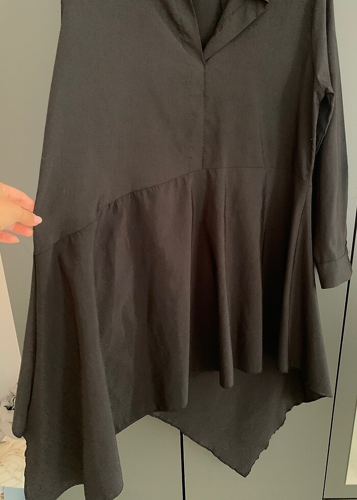 Siyah gömlek elbise - Görsel 3