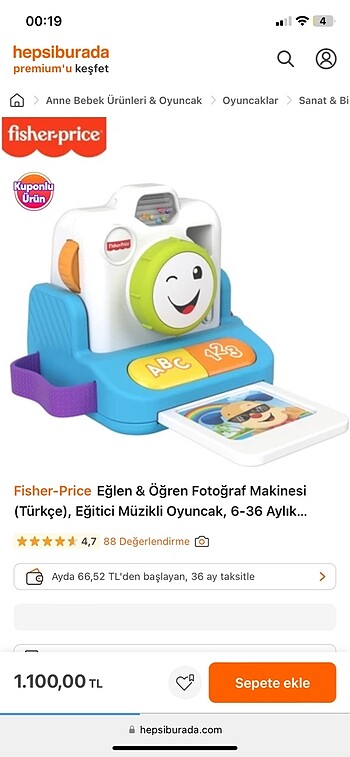 Fisher price eğlen öğren fotoğraf makinası