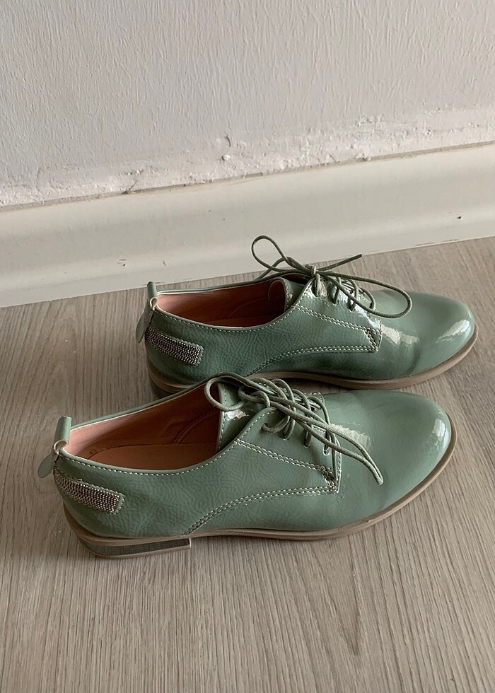 36 numara Rugan yeşil loafer - Görsel 3