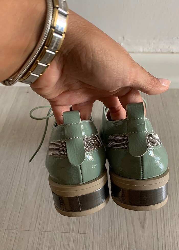 36 numara Rugan yeşil loafer - Görsel 4