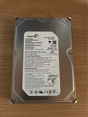 Seagate Barracuda 250GB SATA 7200RPM Dahili HDD