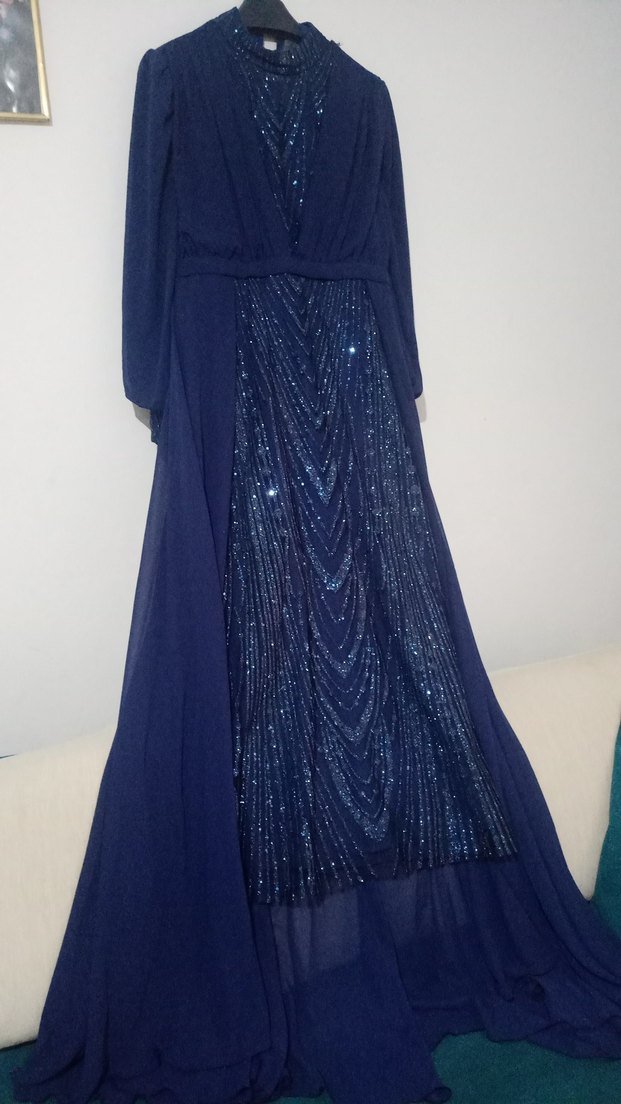 Lamia Giyim Yakamoz Taşlı Lacivert Abiye - Görsel 3