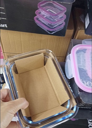 Beden pembe Renk Pembe Kapaklı Cam Saklama Kapları Seti