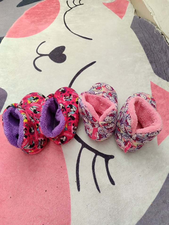 Kız Çocuk Renkli Polar Ev Terlikleri Velcro - Görsel 2