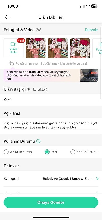 3 Ay Beden beyaz Renk Zıbın