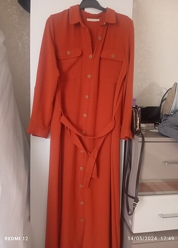 xxl Beden turuncu Renk Düğmeli elbise 