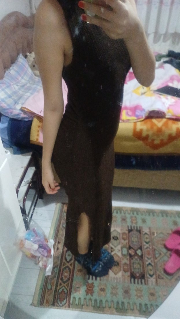 kahverengi elbise - Görsel 4