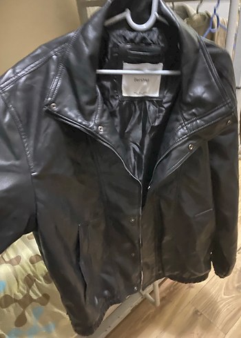 Erkek bershka Siyah Deri Biker Ceket - Görsel 5