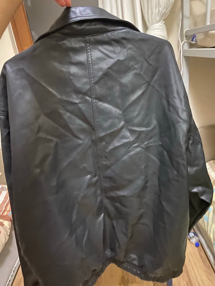 Erkek bershka Siyah Deri Biker Ceket - Görsel 2