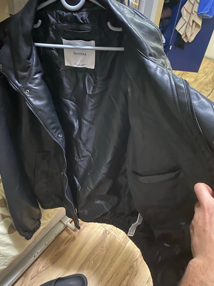 Erkek bershka Siyah Deri Biker Ceket - Görsel 3