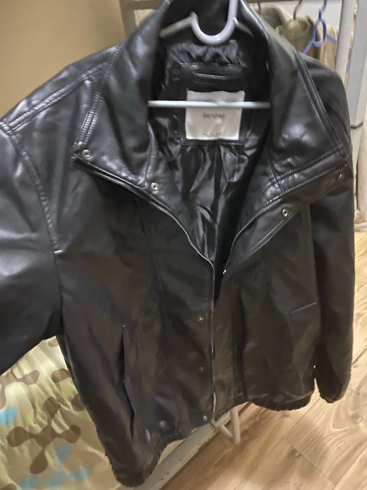 Erkek bershka Siyah Deri Biker Ceket - Görsel 5