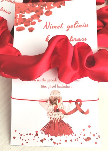 Beden Renk Kına hediyelik Kırmızı saten toka ve ip bileklik
