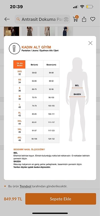38 Beden gri Renk Trendyolmilla antrasit pantolon