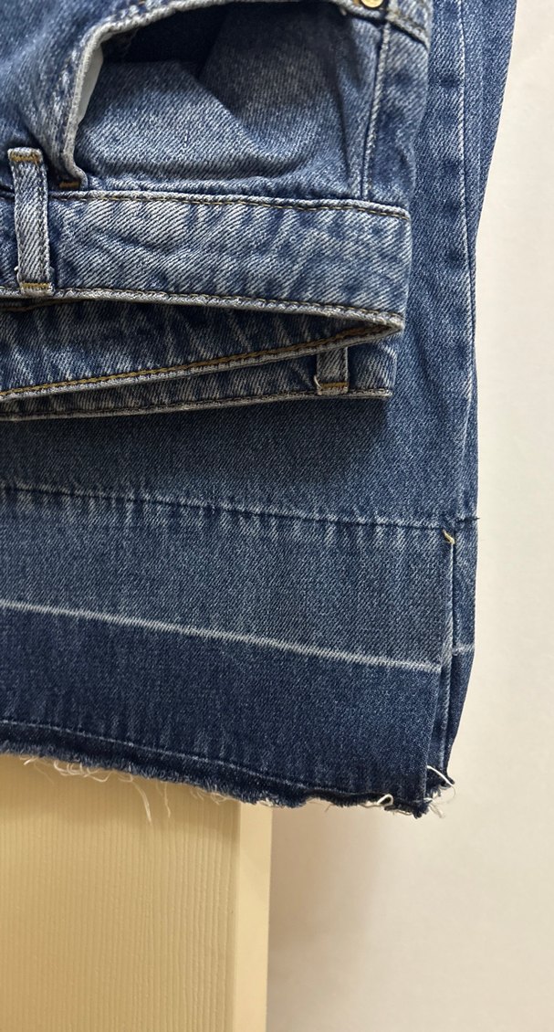 Düğmeli Mavi Kadın Denim Bol Kesim Pantolon - Görsel 3