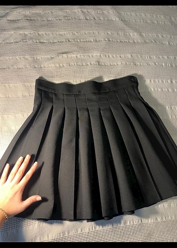 Siyah Pilili Midi Gotik Mini Etek