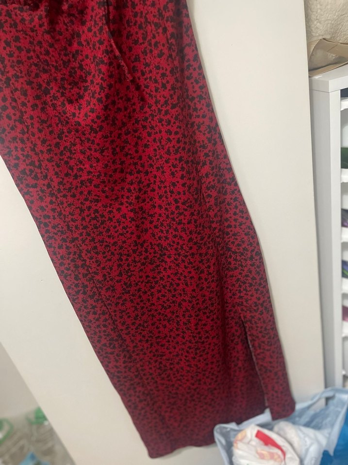 Bordo V Yaka Kısa Kollu Uzun Elbise - Görsel 5